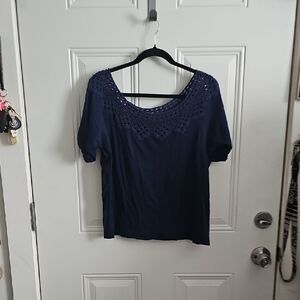 American Eagle Outfitters Blue Short Sleeve Relaxed Blouse with Embellishments